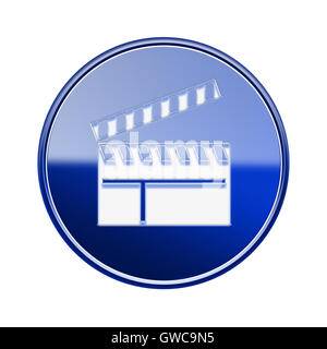 movie clapper board icon glossy blue, isolated on white backgrou Stock Photo