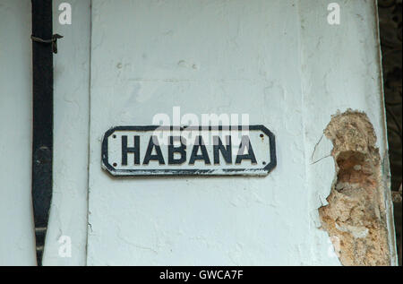 Havana city street sign, in city of Havana or Habana, Cuba Stock Photo