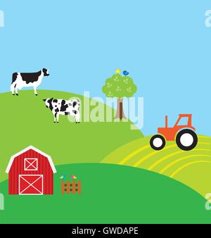 Illustration of a farm with a barn and cows Stock Vector Image & Art ...