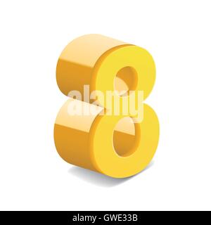 3D image shiny yellow number 8 isolated on white background Stock Vector