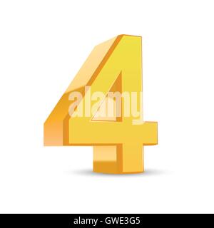 3D image shiny yellow number 4 isolated on white background Stock Vector