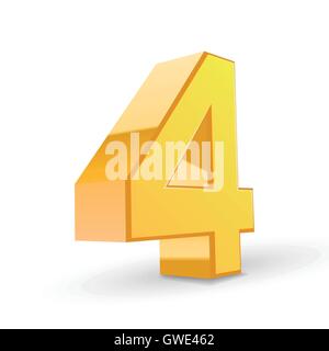 3D image shiny yellow number 4 isolated on white background Stock Vector