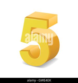 3D image shiny yellow number 5 isolated on white background Stock Vector