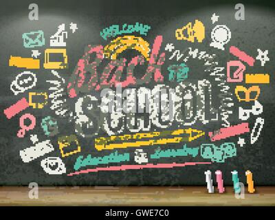 Education flat design, back to school written on chalkboard Stock Vector