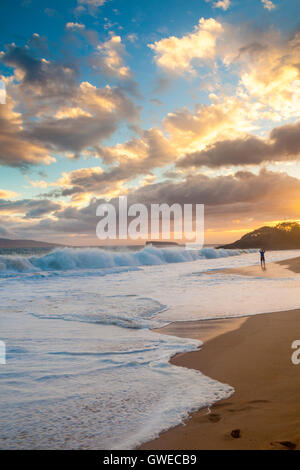 Sunset at Big Beach at Makena State Park on Maui Stock Photo