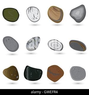 stone, vector, rock, isolated, pebble, pattern, stepping, background, nature, smooth, decoration, sea, white, texture, round Stock Vector