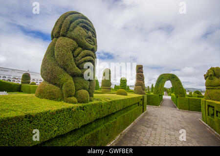 TULCAN, ECUADOR - JULY 3, 2016: many of the sculptures of the cemetery have incaic and aztec shapes Stock Photo