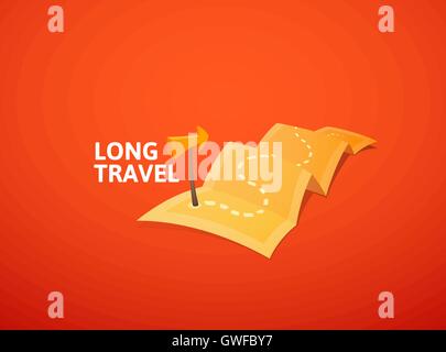 World tour concept logo, long route in travel map with guide marker Stock Vector