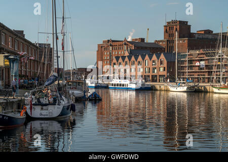 historic Old Harbour and former warehouses, Hanseatic City of Wismar, Mecklenburg-Vorpommern, Germany Stock Photo