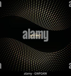 Luxury golden dotted pattern on black background. Wavy lines. Stock Vector