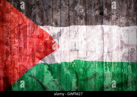 Grunge style of Palestine flag on a brick wall for background Stock Photo