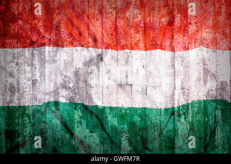 Grunge style of Hungary flag on a brick wall for background Stock Photo