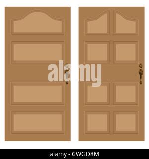 door, wooden door, element, entrance, handle, home, access, chrome, close, design, illustration, indoor, interior, isolated Stock Vector