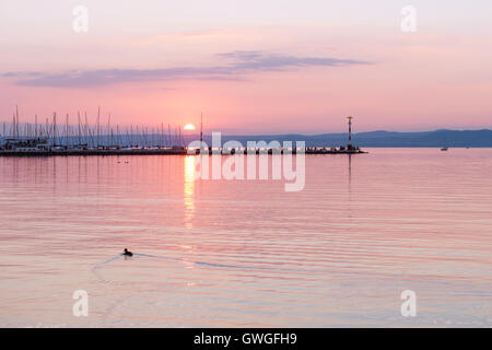 Sunset over Lake Balaton in Siofok, Hungary Stock Photo