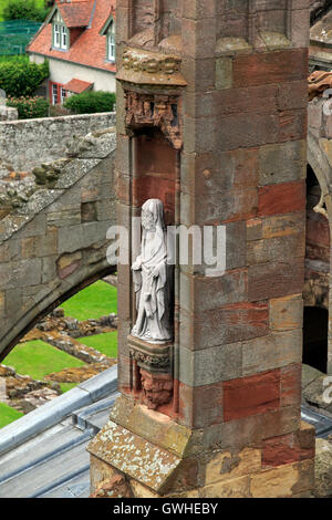 Ruins of Melrose Abbey, a Cistercian monastery in the Scottish Borders, Scotland, UK Stock Photo