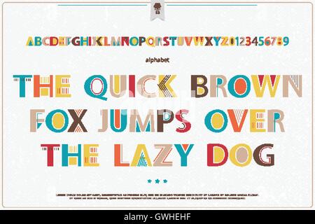 geometric style alphabet letters and numbers. vector font type design. modern lettering symbol. abstract, decorative typesetting Stock Vector