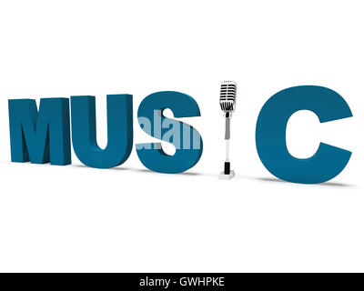 Music Word And Microphone Shows Concert Musical Or Talent Stock Photo