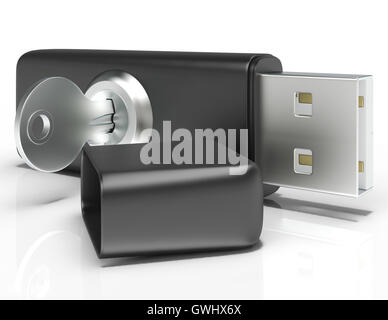 Usb Flash And Key Shows Secure Portable Storage Stock Photo