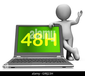 Forty Eight Hour Laptop Character Shows 48h Service Or Delivery Stock Photo