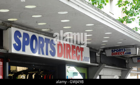 Swansea, Wales, UK. Alamy Stock. A Sports Direct sign on one of it's UK high street stores. Stock Photo