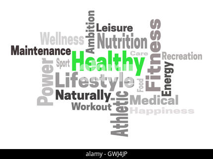 Healthy lifestyle fitness concept word cloud. Stock Photo