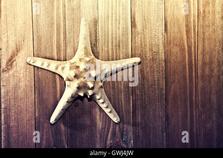 Starfish on the wooden background. Marine life. Retro vintage picture. Stock Photo