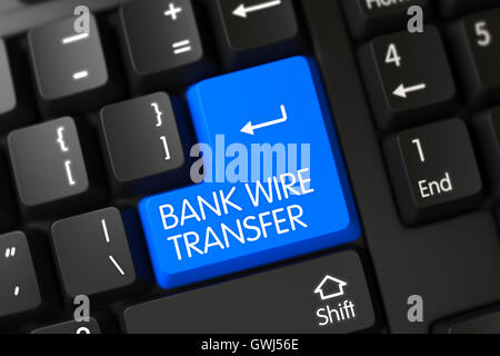 Blue Bank Wire Transfer Key on Keyboard. 3D Render. Stock Photo