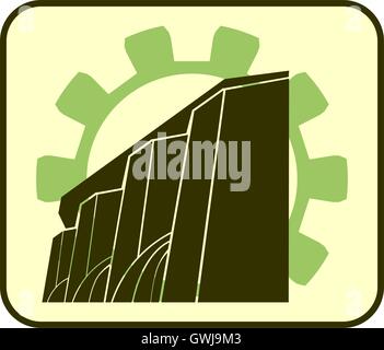 hydroelectric power station and gear icons Stock Vector