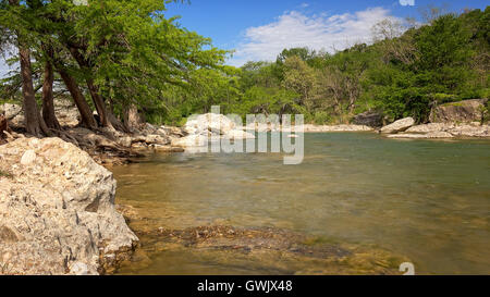 The Pedernales River runs through Pedernales Falls State Park in Texas Stock Photo