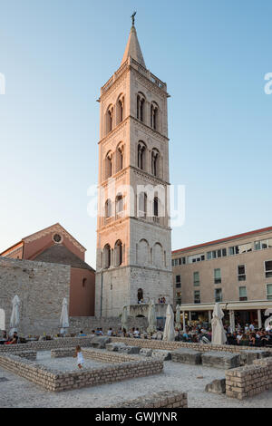 ZADAR, CROATIA - SEPTEMBER 1, 2016: Bell tower of cathedral of St. Anastasia in Zadar, Croatia Stock Photo