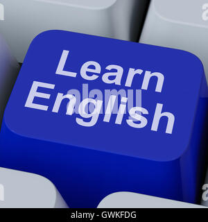 Learn English Key Shows Studying Language Online Stock Photo