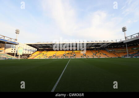 A general view inside Carrow Road Norwich before kick off of the Sky Bet Championship match between Norwich City and Wigan Athletic. Stock Photo