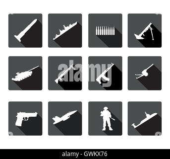 Icons set of black and white silhouettes of armed forces. Stock Photo