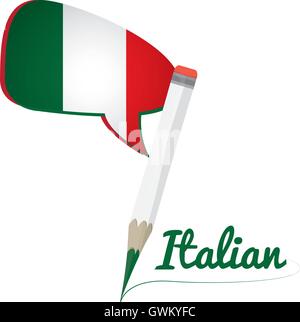 Learn italian graphic design, Isolated pencil, Vector illustration Stock Vector
