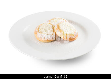 cheesecakes on white plate isolated on the white background. Stock Photo