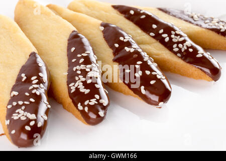 biscuits with chocolate glaze isolated on the white background. Stock Photo