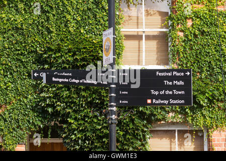 A pedestrian directional signpost in the old market town of Basingstoke Stock Photo