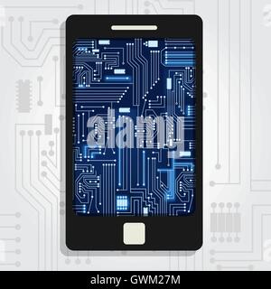Cell phone mobile showing electronic circuits inside. Stock Vector