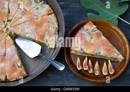Fig pie on a wooden background Stock Photo