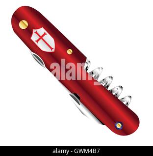 A Swiss style army knife with blade and corkscrew Stock Vector