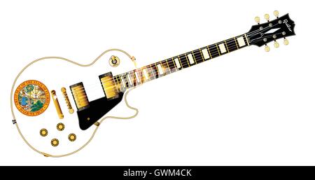 The definitive rock and roll guitar with the Florida flag seal flag isolated over a white background. Stock Vector