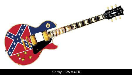 The definitive rock and roll guitar with the Mississippi flag seal flag isolated over a white background. Stock Vector