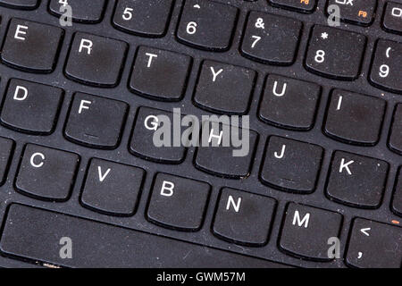 Close up of grimy black dirty dusty grungy neglected  laptop keyboard Stock Photo