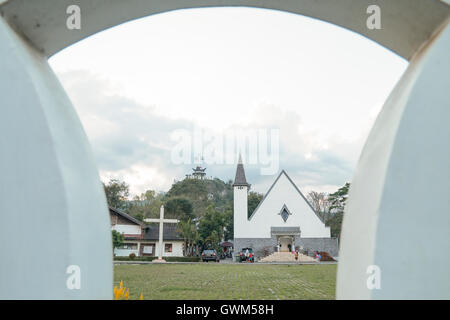 Santa Theresia Church in Rantepao during cloudy day inside the framing of the fence. Stock Photo
