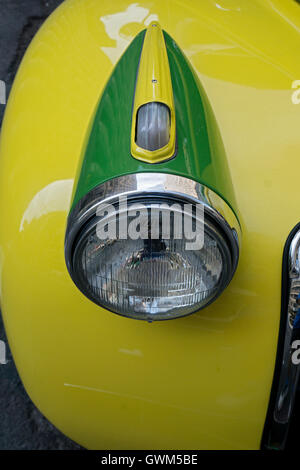Detail of a headlight of a refurbished 1946 Chevrolet parked in Greenwich Village in Manhattan, New York City. Stock Photo
