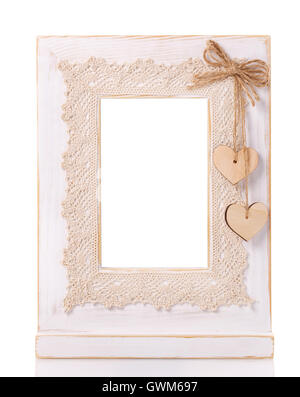 wooden picture frame isolated on white background with cut out blank space Stock Photo