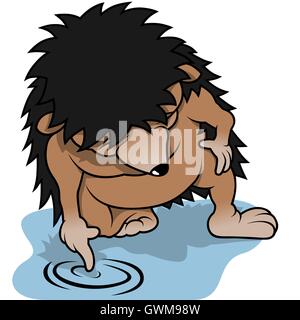 Hedgehog And Water Puddle Stock Vector