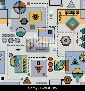 Mechanical seamless pattern 2.1. Color bright decorative background vector illustration EPS-8. Stock Vector