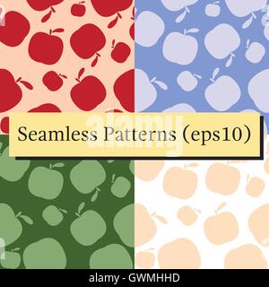 Seamless pink patterns set of background with apples Stock Vector