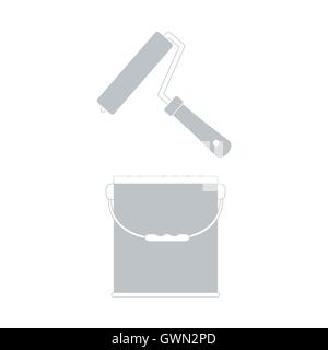 Nice picture of  colored roller for paint and  paint bucket on a white background Stock Vector